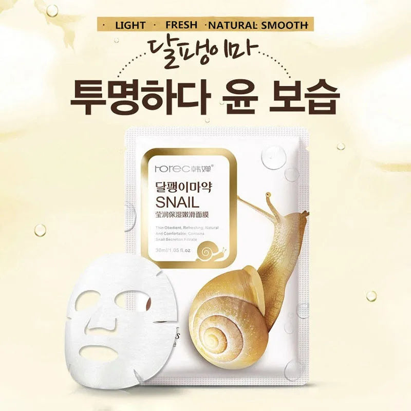 10pcs Snail Moisturizing Face Mask | Hydrating, Oil Control & Korean Skincare Sheet Masks