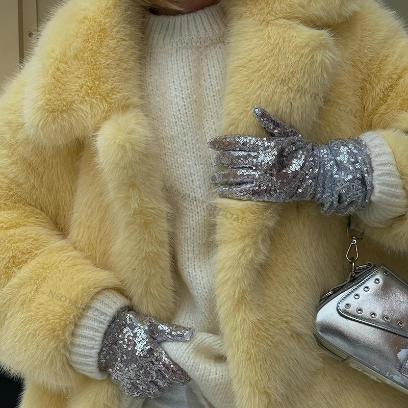 Neo Mint Women Winter 2024 Luxury Faux Fur Coat Thick Warm Solid Long Fox Fur Jacket