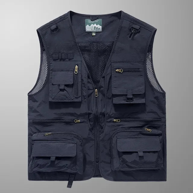 Men’s US Tactical Vest – 14-Pocket Summer Mesh Sleeveless Hiking, Fishing & Photographer Waistcoat