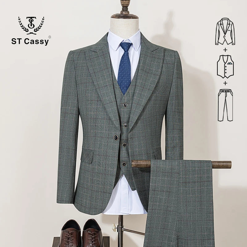 ST Cassy Men's Plaid Suit – High-Quality Formal & Casual Business Wear