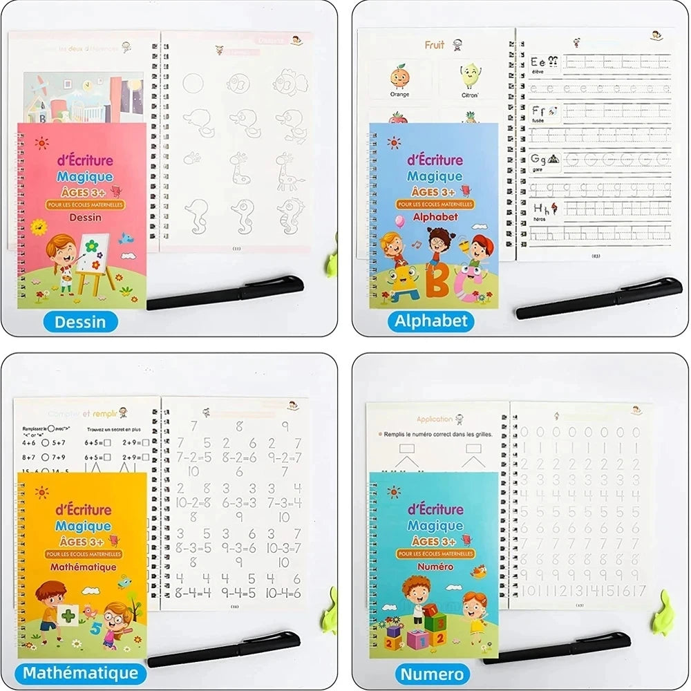 Magic French Groove Copybook – Kids’ Reusable Number & Letter Calligraphy Practice Learning Notebook