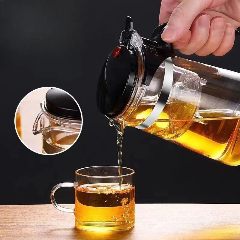 إبريق شاي زجاجي سعة 750 مل مع مصفاة - غلاية سميكة مقاومة للحرارة مزودة بفلتر بزر واحد