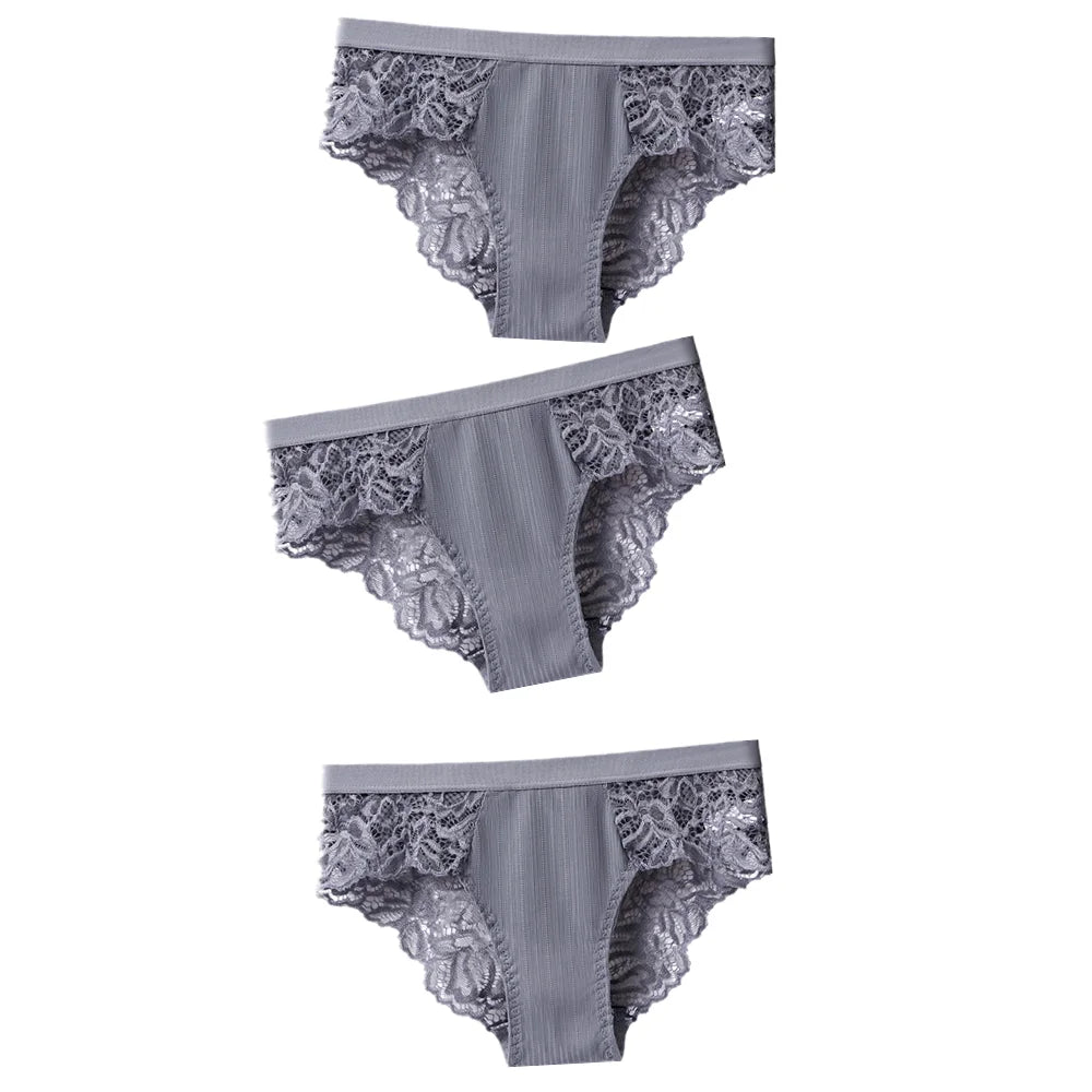 3Pcs Cotton Lace Panties for Women - Sexy Floral Briefs Underwear Lingerie Plus Size