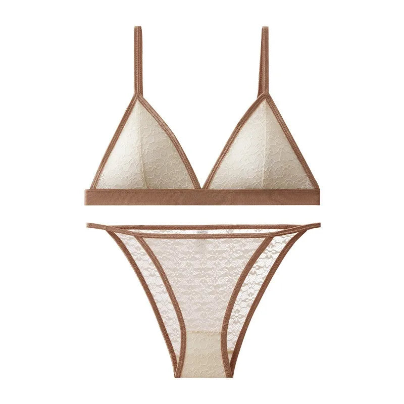 Women's Wireless Bra & Panties Set – Non-Wire Push Up Lace Bralette with Low Rise Panties, Sexy Lingerie