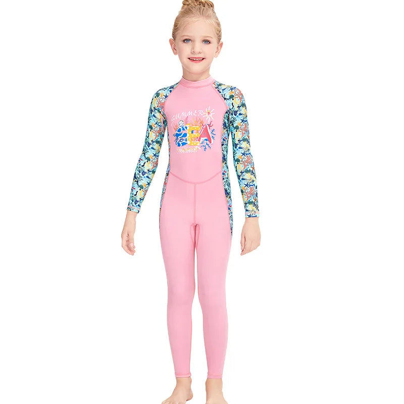 Girls UV Protective Long Sleeve Swimsuit 2-12 Years Children Swimwear Sport