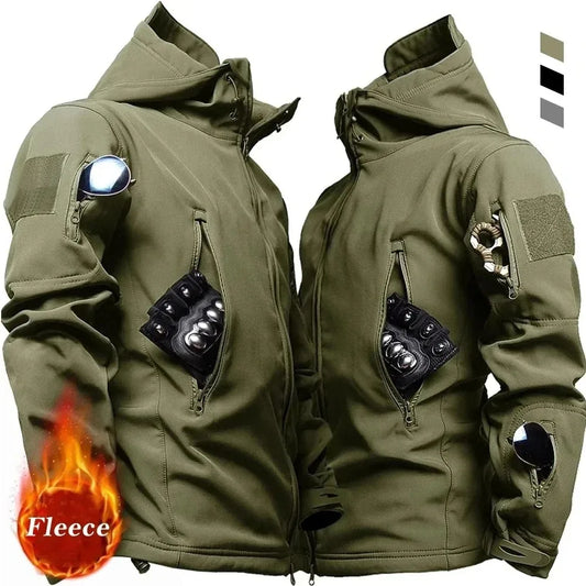Men’s Hooded Sharkskin Soft-Shell Jacket – Tactical Waterproof Military Outdoor Bomber