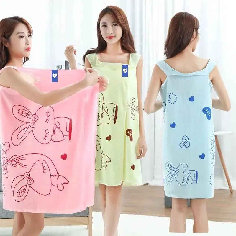 Wearable Bath Towel Love Rabbit Thickened Adult Women Bath Skirt - Absorbent Sauna Steam Sweat Wrap