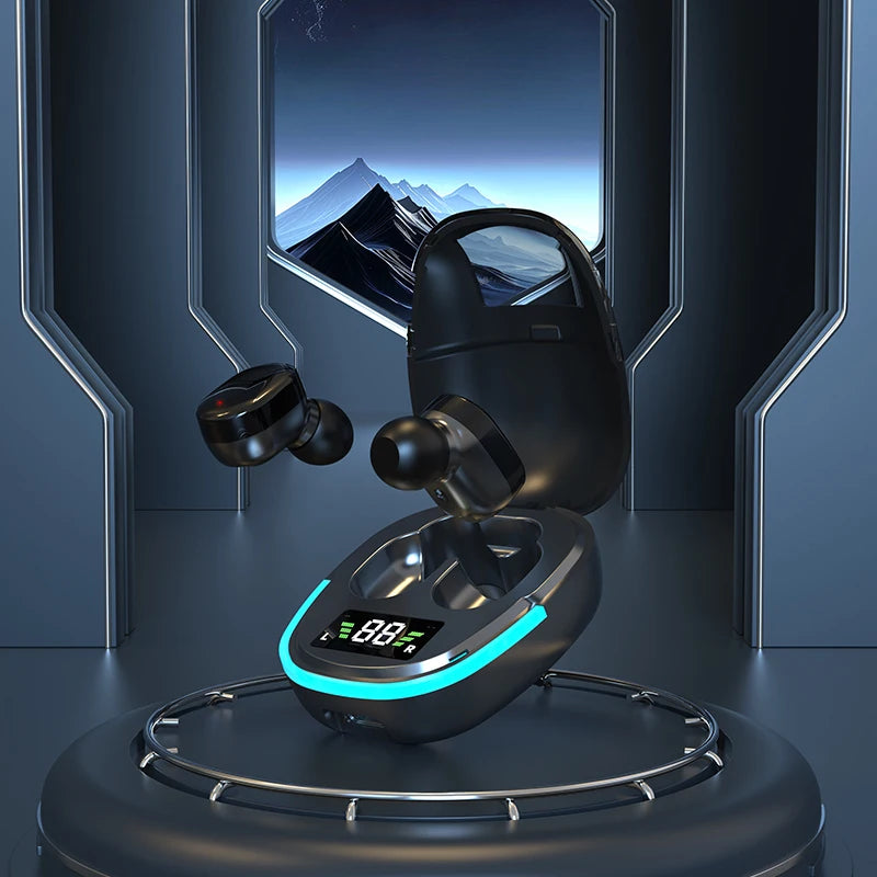 سماعات أذن بلوتوث مع شاشة LED | سماعات أذن لاسلكية ستيريو عالية الدقة، مقاومة للماء، ومضادة للضوضاء، ومناسبة للألعاب