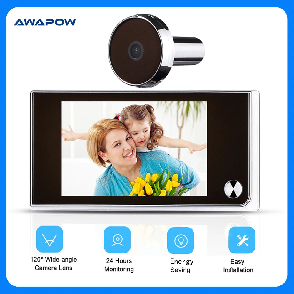 Awapow 3.5-Inch Digital Doorbell Peephole Viewer – 2MP HD Camera with 120° Wide-Angle & LCD Outdoor Monitor