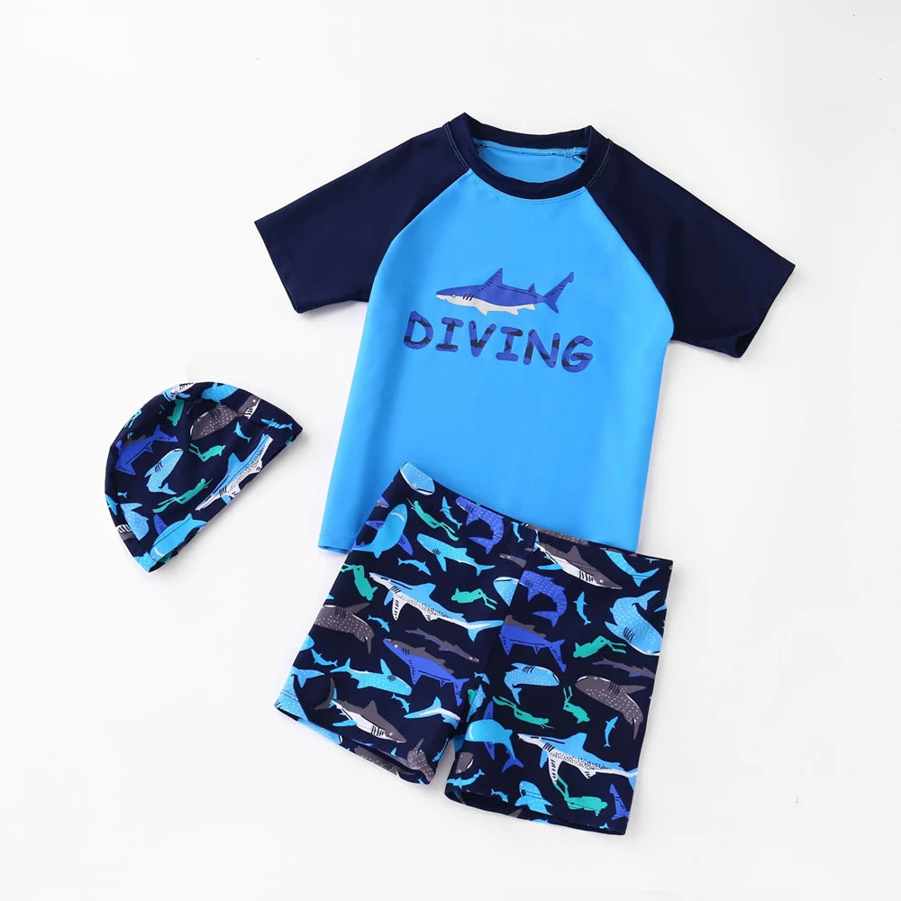 Boys Short Sleeve Swimsuit Set Astronaut Cartoon Quick Dry Kids Beachwear
