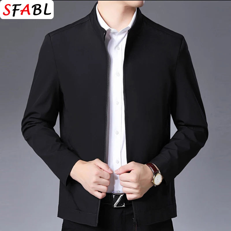 Men’s Solid Luxury Business Jacket – Casual Zipper Blazer Coat for Spring & Autumn (Up to 3XL)