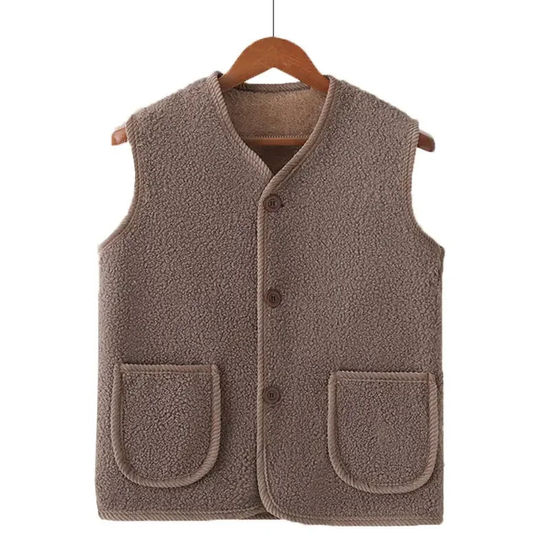 Winter Warm Fleece Vest for Mom Thickened Lamb Wool Plus Size Sleeveless Jacket for Elderly Women