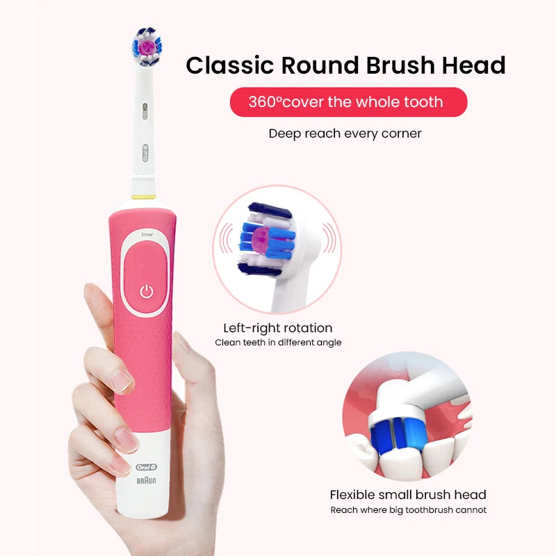 Oral-B D100 Electric Toothbrush • 2D Vitality Cleaning • Waterproof Rechargeable Toothbrush with Timer & Inductive Charger