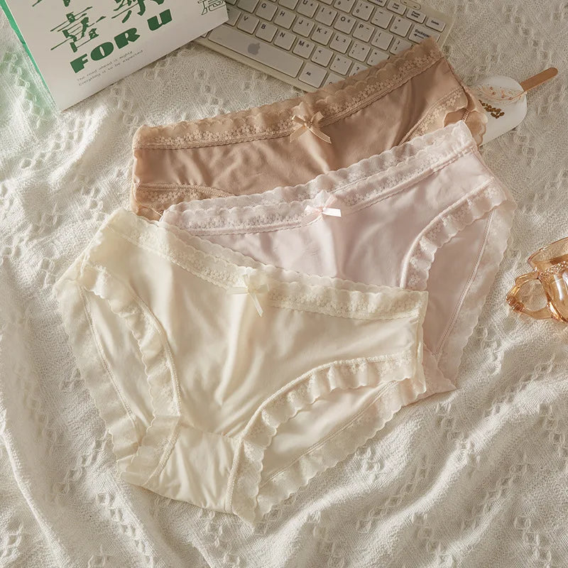3Pcs Women Low Waist Panties Panties Sexy Lingerie Lace Quick Drying Briefs Female Seamless Underwear Solid Color Underpants