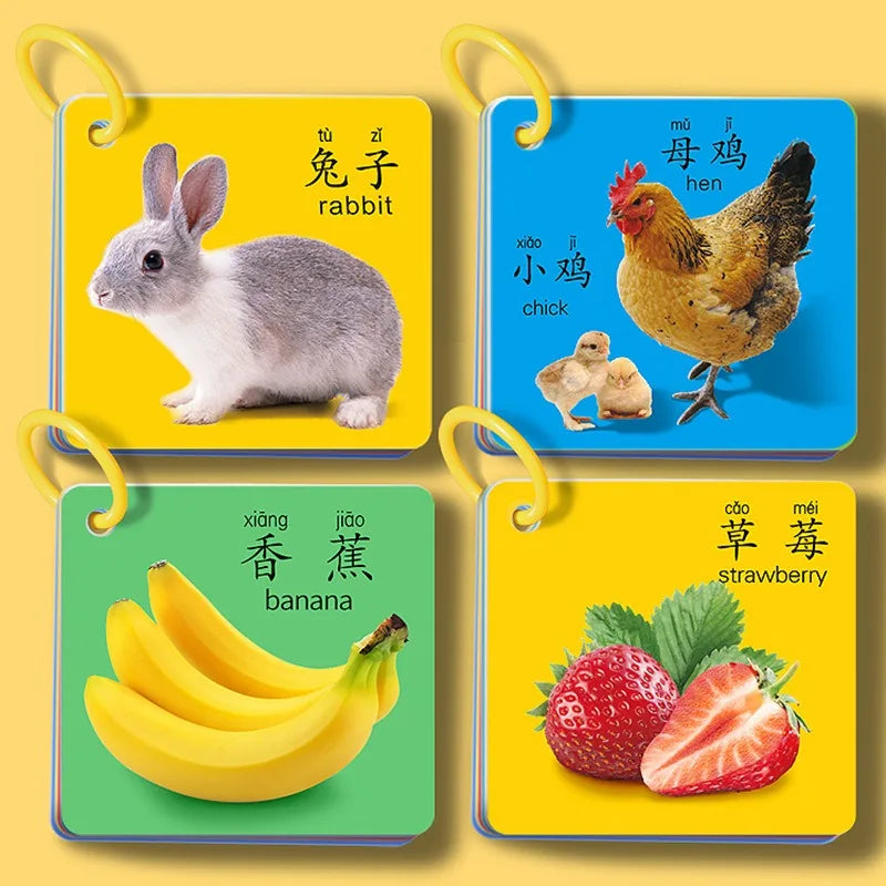 90-Page Animal & Fruits Numbers Cognitive Cards – Early Education & Literacy Learning Book for Kids