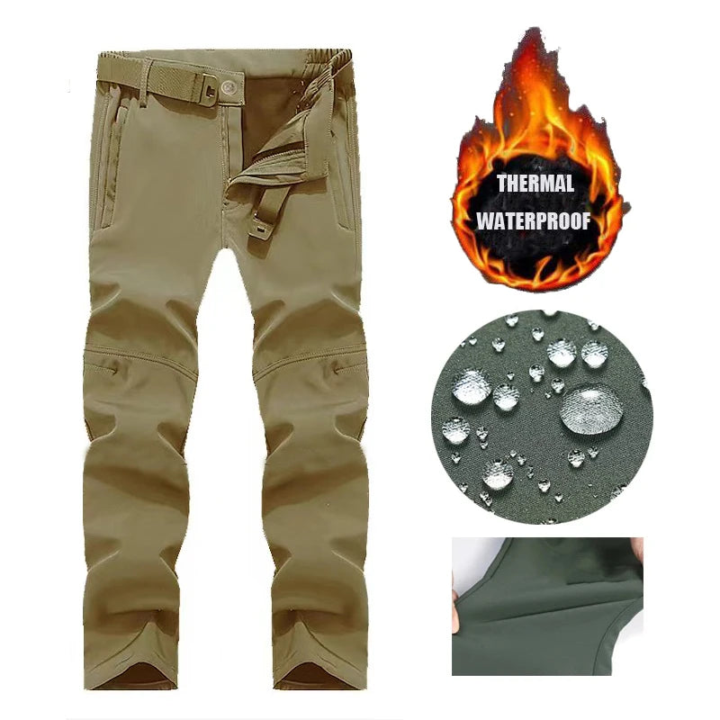 Men’s Fleece Softshell Cargo Hiking Pants – Autumn Winter Outdoor Trousers M-5XL