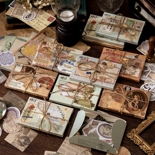 60pcs Vintage Scrapbook Stickers – Retro Paper Stickers for Journals, DIY Crafts & Creative Stationery