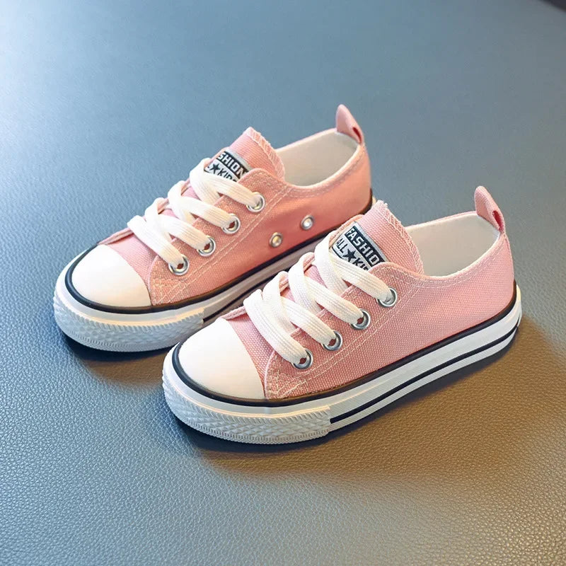 Spring Children’s Low-Top Canvas Shoes – White & Candy Colors | Parent-Child Casual Board Sneakers for Men, Women & Kids