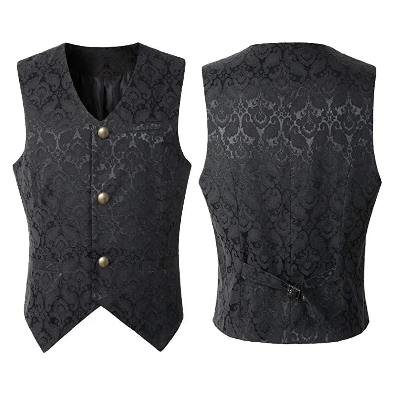2024 Men's Renaissance Steampunk Waistcoat – Gothic Jacquard Single-Breasted Formal Vest