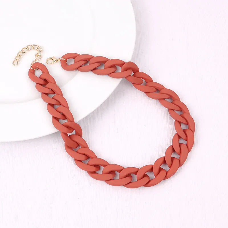 Trendy Colorful Acrylic Chain Choker Necklace for Women | Statement Matte Resin Wide Collar Jewelry