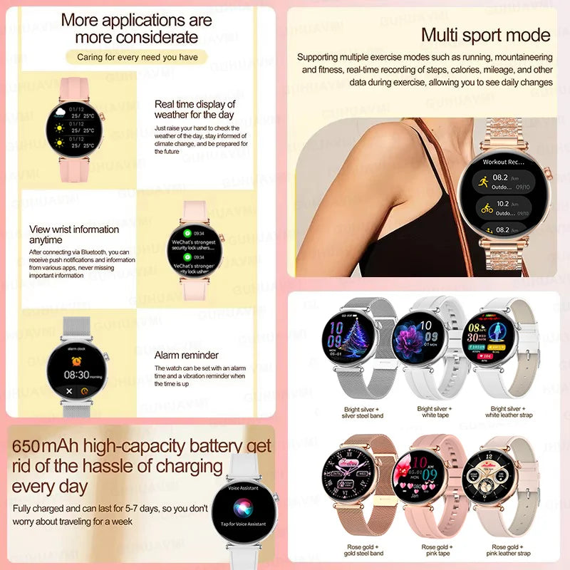 Women Smartwatch – 1.32″ AMOLED Screen, Call & ECG, Blood Pressure Monitoring, AI Dial, Sport & Health Smart Watch