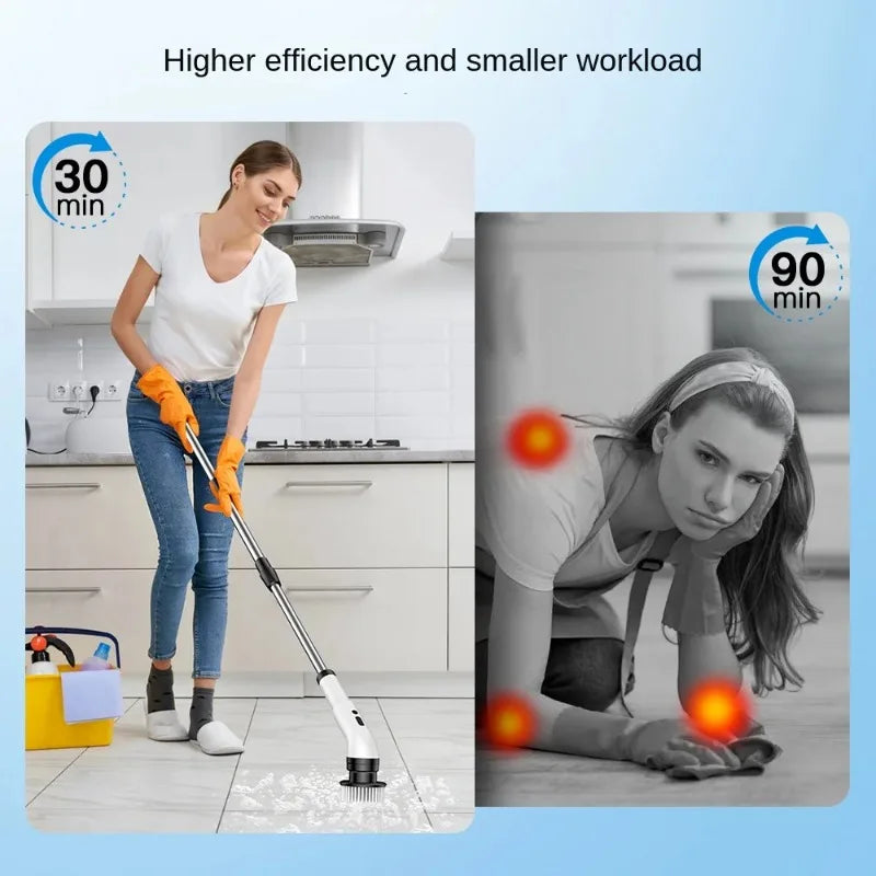 Nine in one multi functional handheld electric cleaning brush with telescopic function, bathroom floor and kitchen cleaning tool