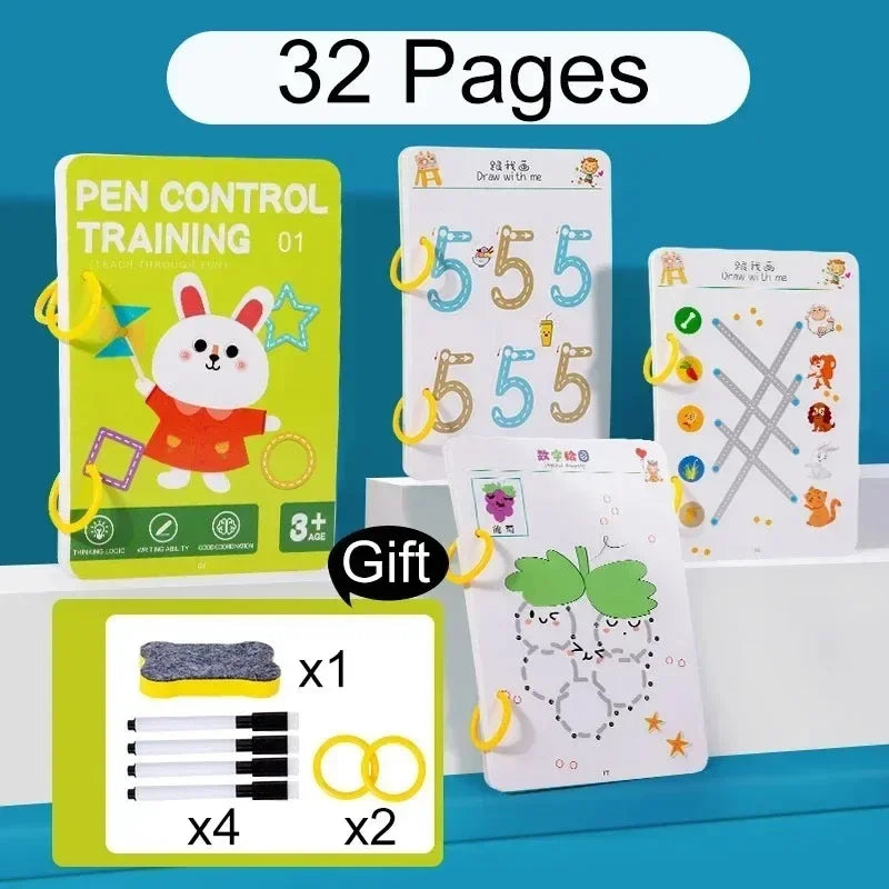 Magical Tracing Workbook – Reusable Montessori Drawing & Handwriting Practice Copybook with Pen Control Training for Kids
