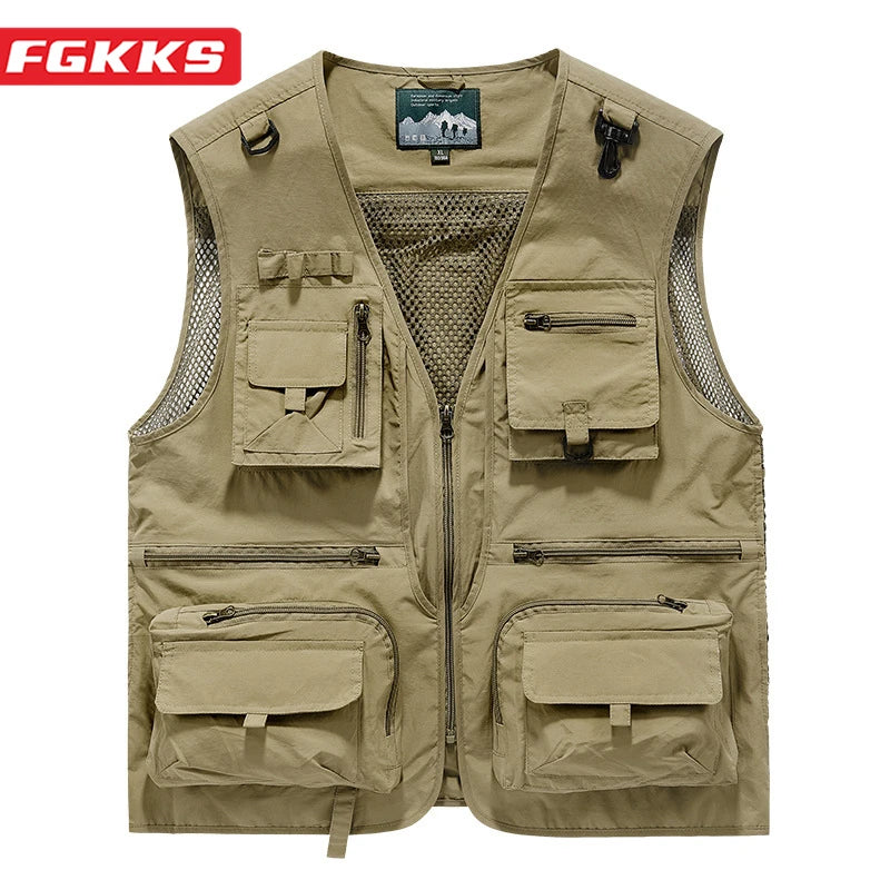 FGKKS 2023 Men’s Outdoor Leisure Vest – Multi-Pocket Breathable Sports Coat