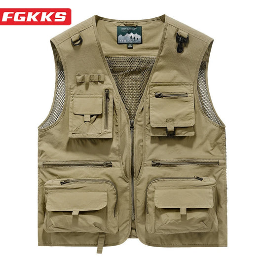 FGKKS 2023 Men’s Outdoor Leisure Vest – Multi-Pocket Breathable Sports Coat