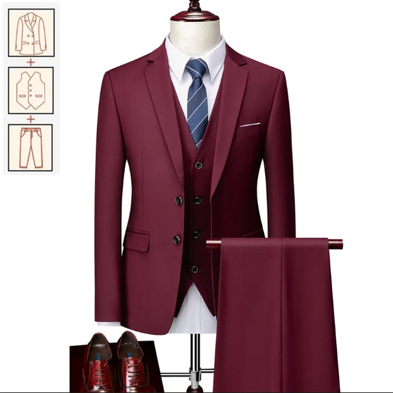 2025 Men's Business Casual Suit – Solid Color Formal Wedding & Prom Tuxedo Set