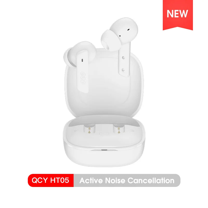 QCY HT05 ANC Wireless TWS Earphones – Bluetooth 5.2, 40dB Active Noise Cancellation, In-Ear Mics, Hands-Free Earbuds