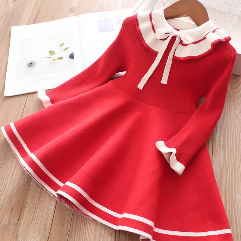Baby Girls Knitted Sweater Dress Warm Pleated Princess Outfit Winter Clothing