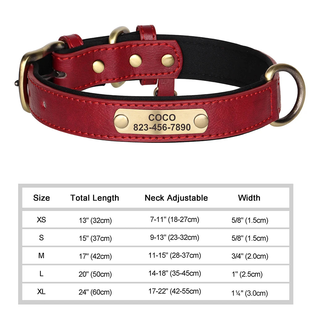 Personalized PU Leather Dog Collar – Custom Engraved Nameplate ID Tag for Small, Medium & Large Dogs