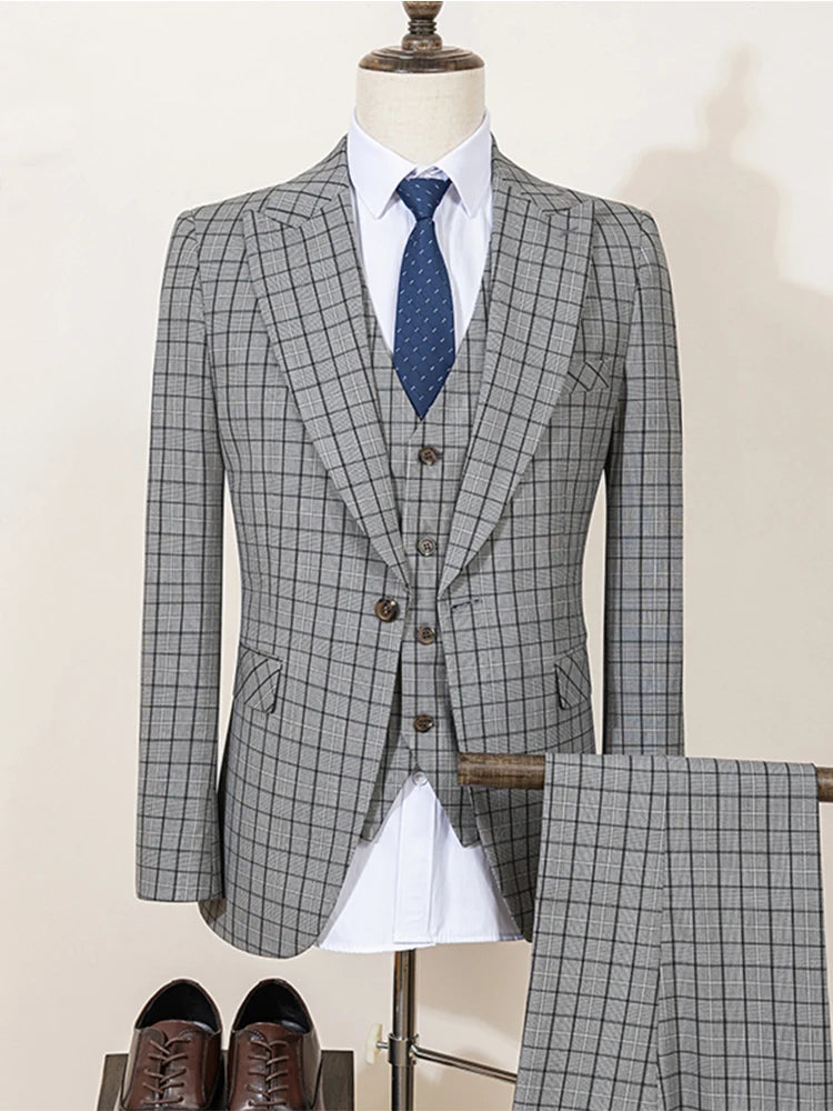ST Cassy Men's Plaid Suit – High-Quality Formal & Casual Business Wear