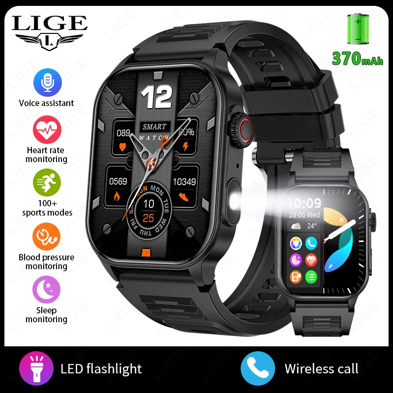 LIGE New Smart Watch | 2.01” HD Screen, AI Voice, Bluetooth Call, Flashlight, Sports & Health Monitor Smartwatch