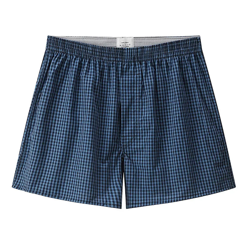 Men's Cotton Boxer Shorts S-XL | Casual Plaid Underwear with Elastic Waistband & Button | Comfortable Home Shorts