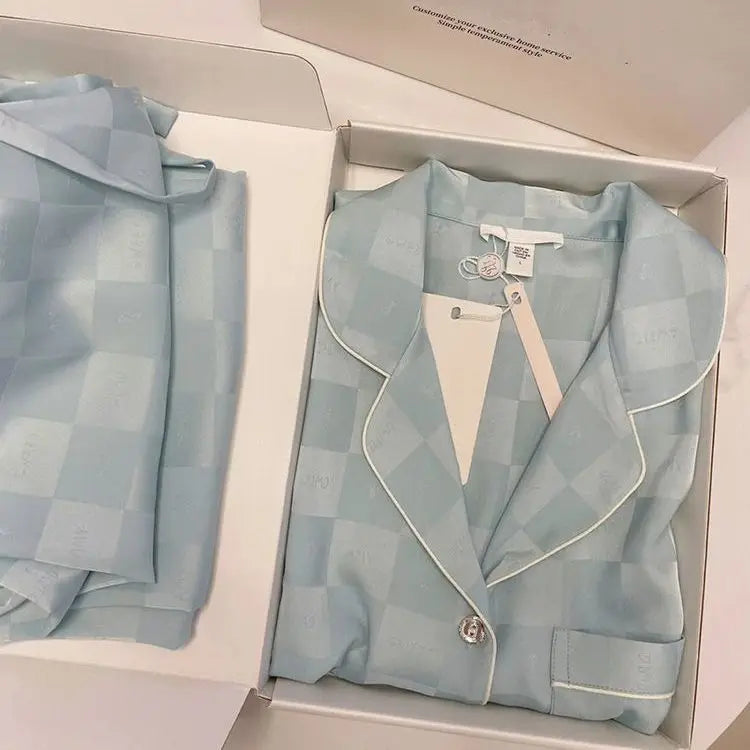 Women’s Silk Satin Pajamas Set – Two-Piece Sleepwear with Lace Trim, Sweet Home Loungewear for Spring & Autumn