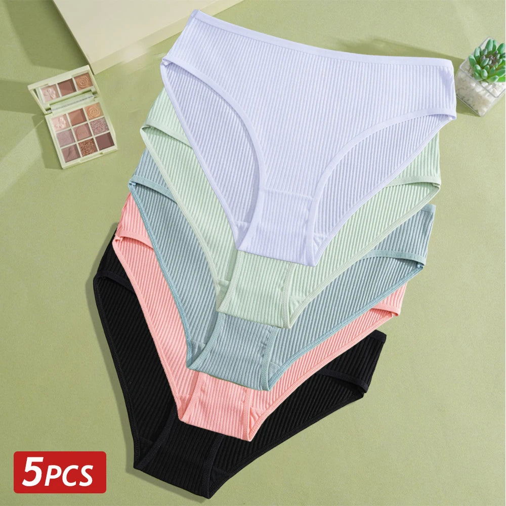 5PCS Women’s Cotton Panties – Sexy Low Waist Striped Briefs, Comfortable Stretch Soft Underwear Lingerie