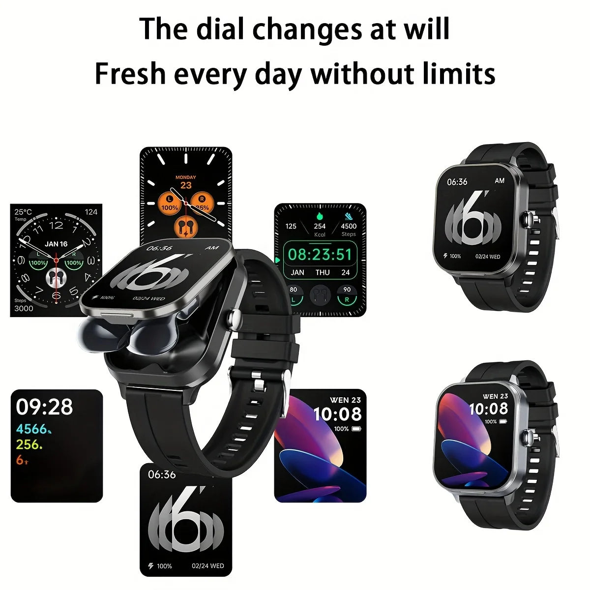 Smart Watch 2-in-1 – 2.01” HD, Waterproof, Heart Rate, SpO2, Bluetooth Earphones, Call Function