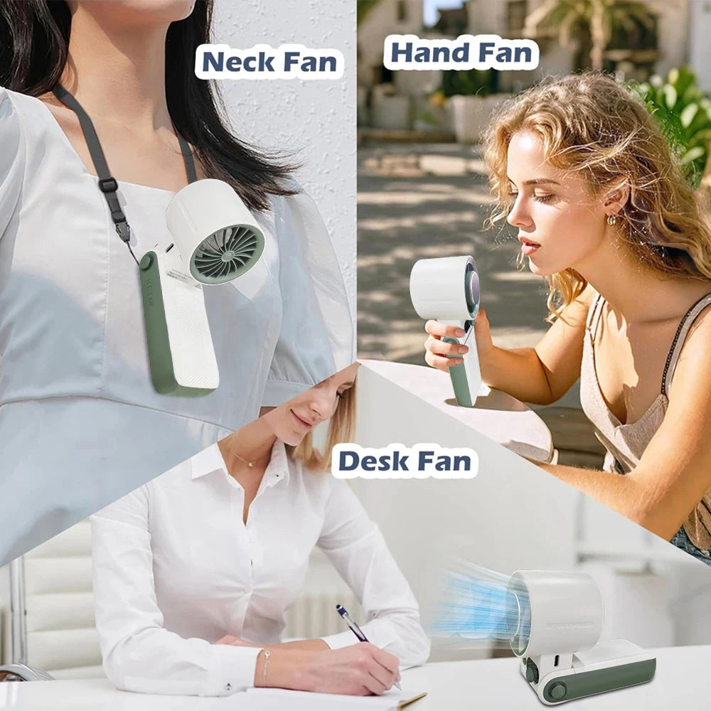 مروحة صغيرة محمولة - مروحة محمولة قابلة لإعادة الشحن بقوة 3600 مللي أمبير في الساعة قابلة للطي للرقبة واليد للاستخدام في الهواء الطلق والتخييم والتبريد