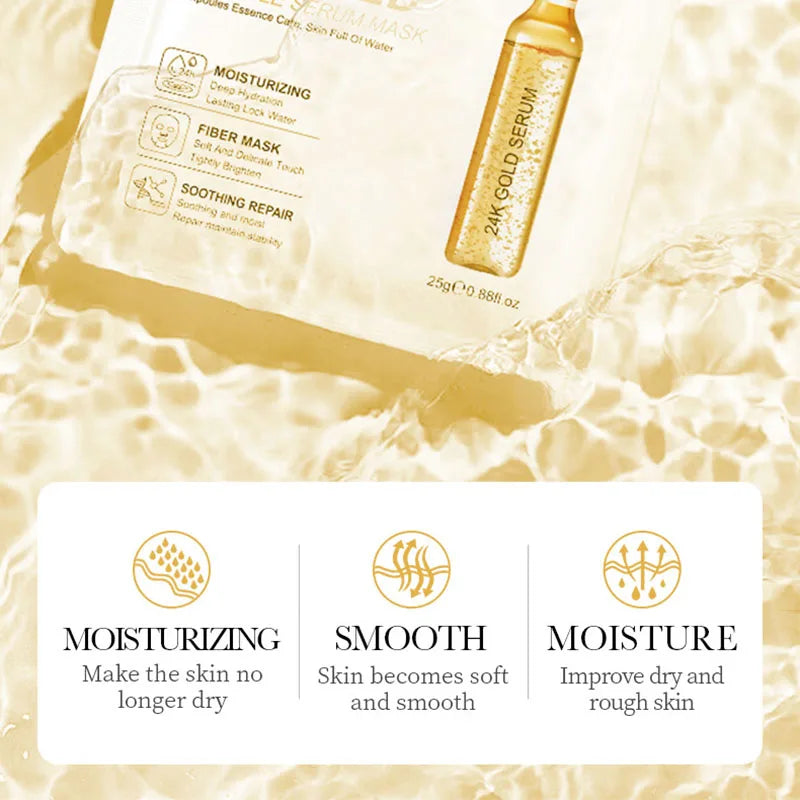 15pcs 24K Gold Hyaluronic Acid Face Mask | Firming, Brightening & Hydrating Skincare