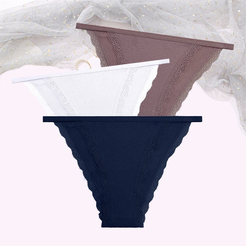 FINETOO Women's Cotton Lace Panties 3PCS Set S-XL Comfortable Soft Underwear Intimates