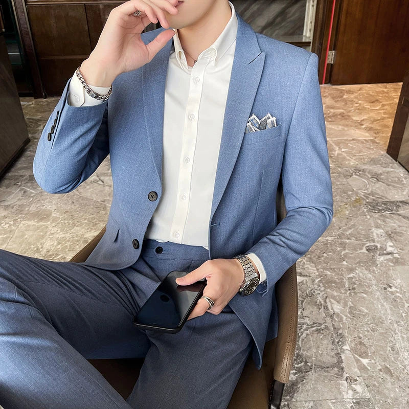 2025 Men's Slim Fit 3-Piece Business Suit – High-End Korean Style Groom & Wedding Outfit M-4XL