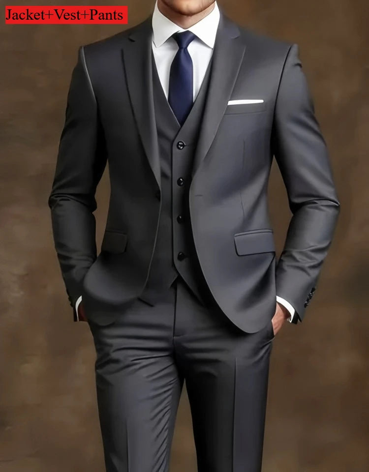 Men's Elegant Slim Fit Tuxedo Suit – Black Formal Wear for Weddings & Events