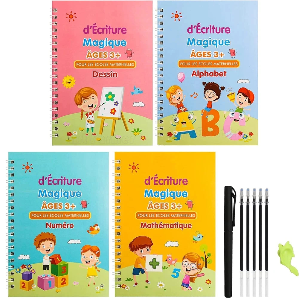 Magic French Groove Copybook – Kids’ Reusable Number & Letter Calligraphy Practice Learning Notebook