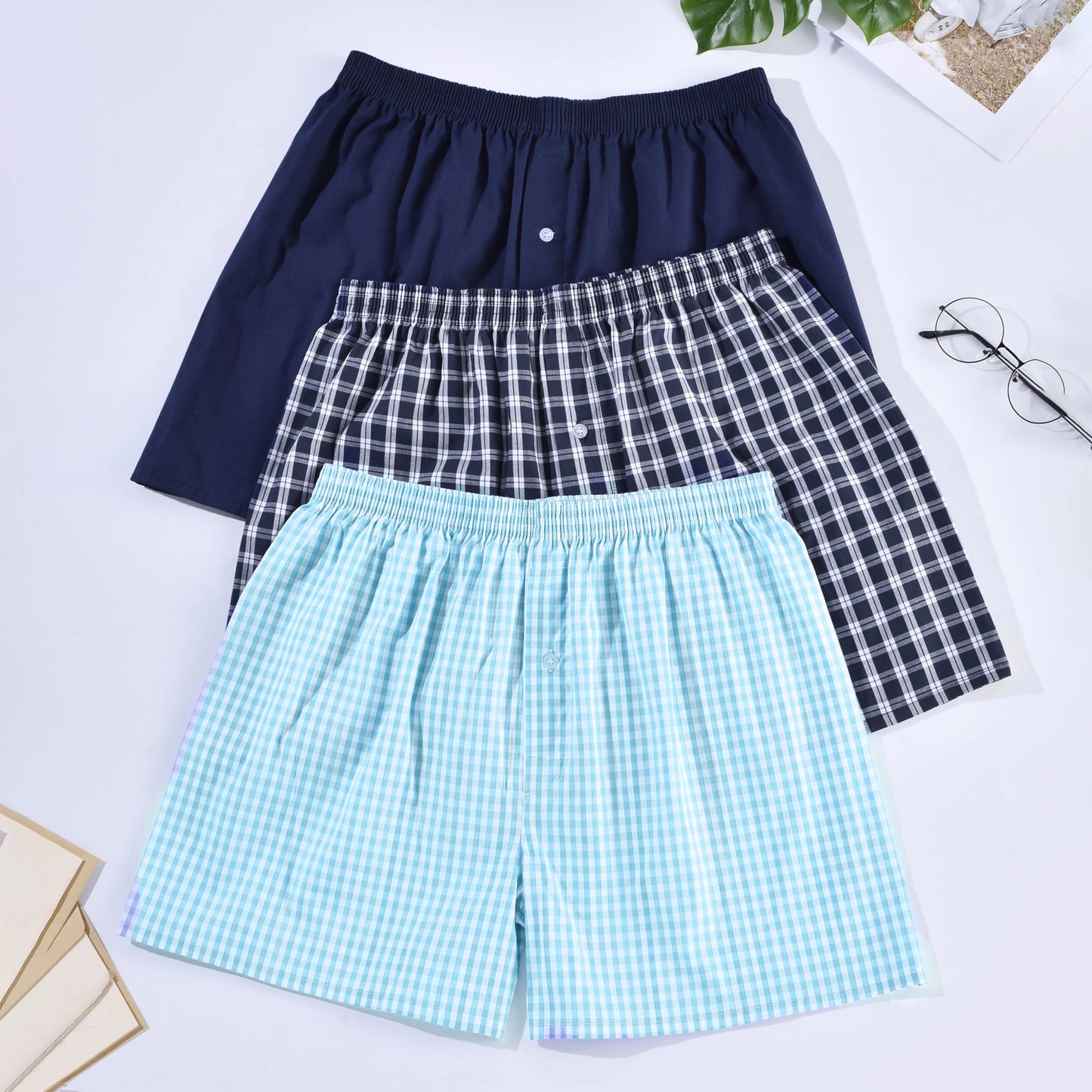 Men's Cotton Boxer Shorts | Casual Striped & Plaid Underpants | Loose Comfortable Homewear Sleepwear