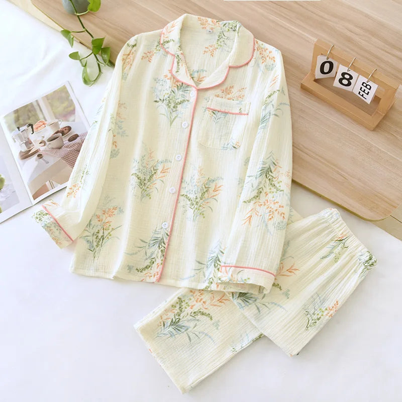 2025 Winter Women's Pajama Set | 100% Cotton Plus Size Floral Print Sleepwear | Comfortable Autumn Home Loungewear