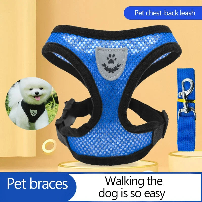 Adjustable Mesh Cat & Dog Harness with Leash – Breathable Walking Vest for Small & Medium Pets