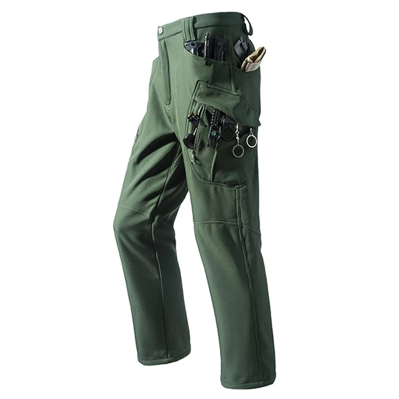 Men’s Fleece Softshell Cargo Hiking Pants – Autumn Winter Outdoor Trousers M-5XL