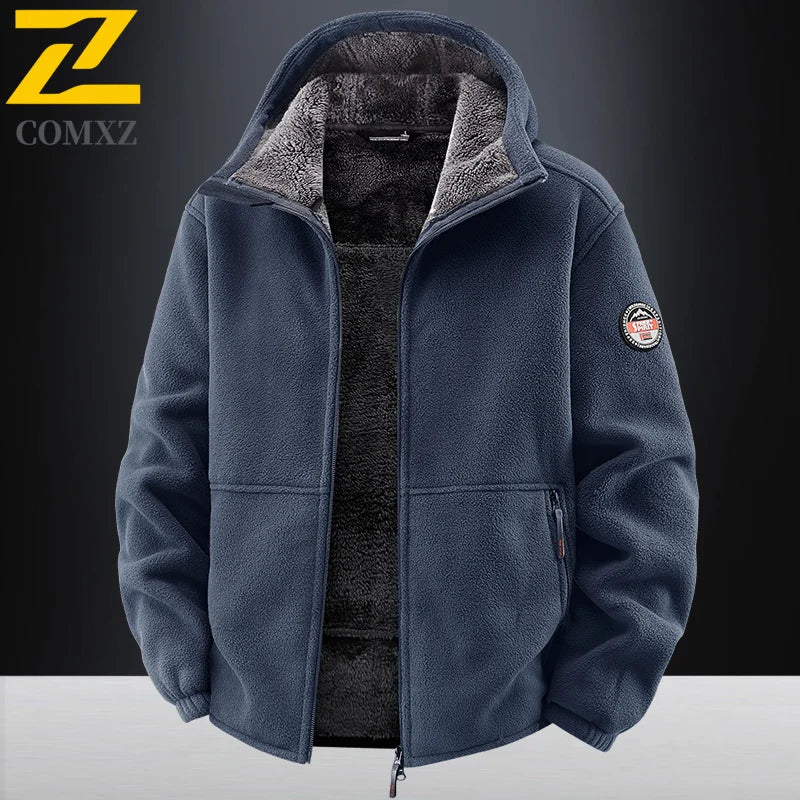 COMXZ Plus Size Hooded Jacket – Thickened Warm Fleece Travel Coat for Autumn Winter Camping